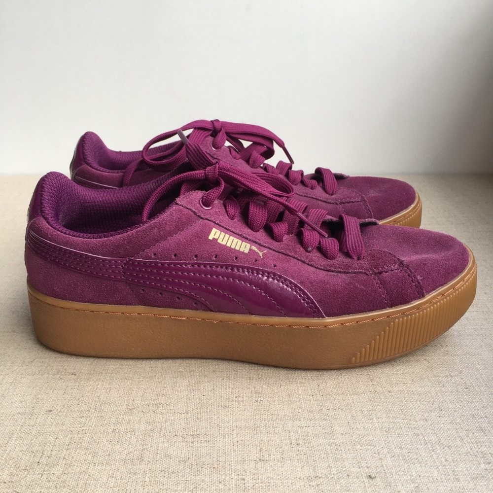 Puma Women US 6 Dark Pink Leather Lace-Up Sneakers